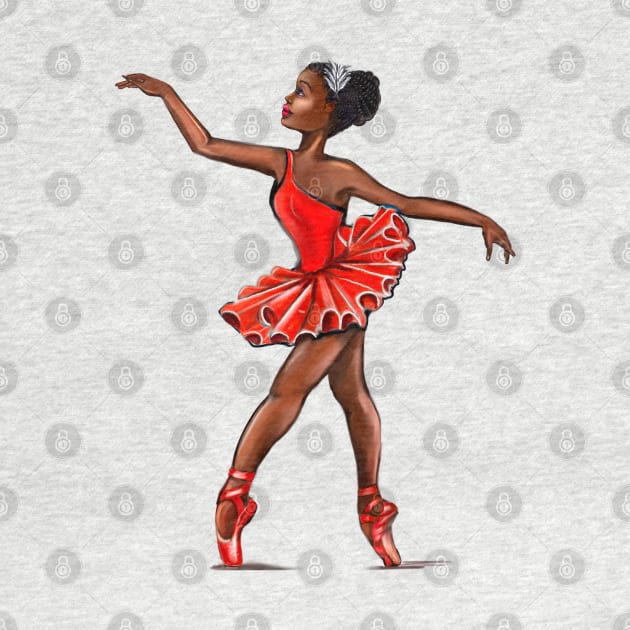 Ballet in red pointe shoes - African American black ballerina doing pirouette in red tutu by Artonmytee